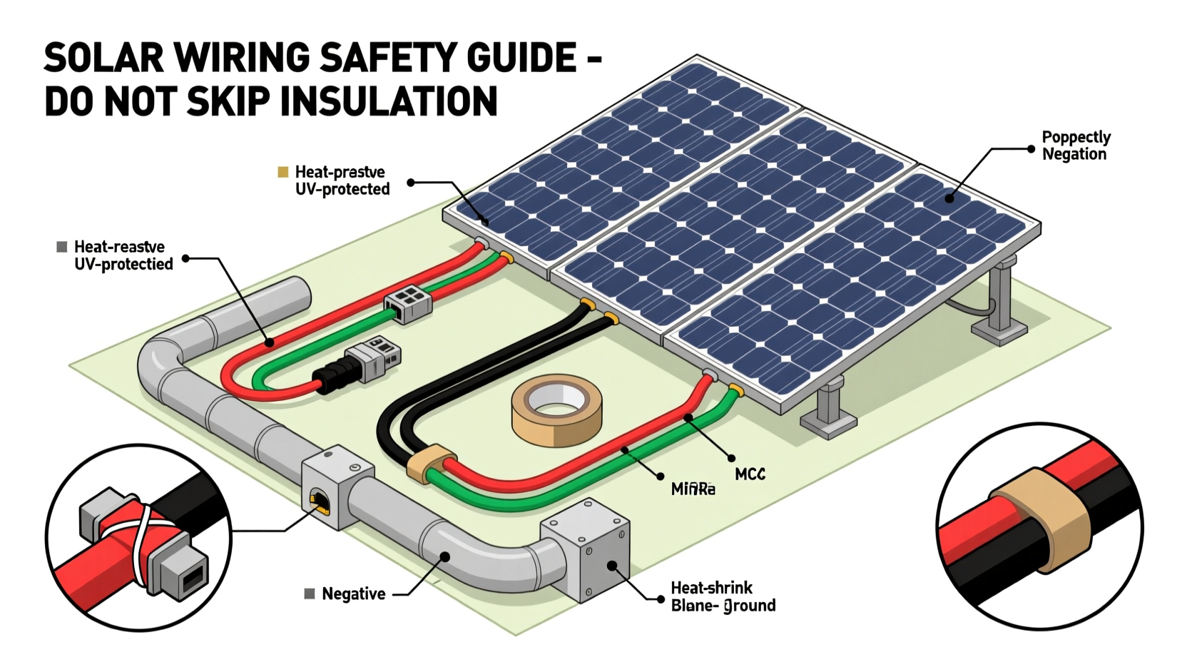 DIY solar panel wiring safety diagram showing proper insulation