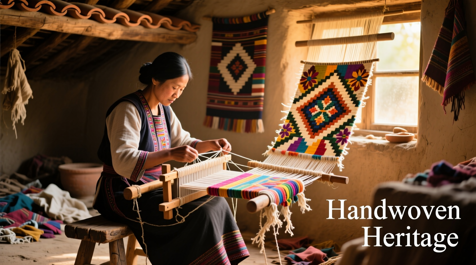 Artisan weaving traditional patterns with fabric scraps