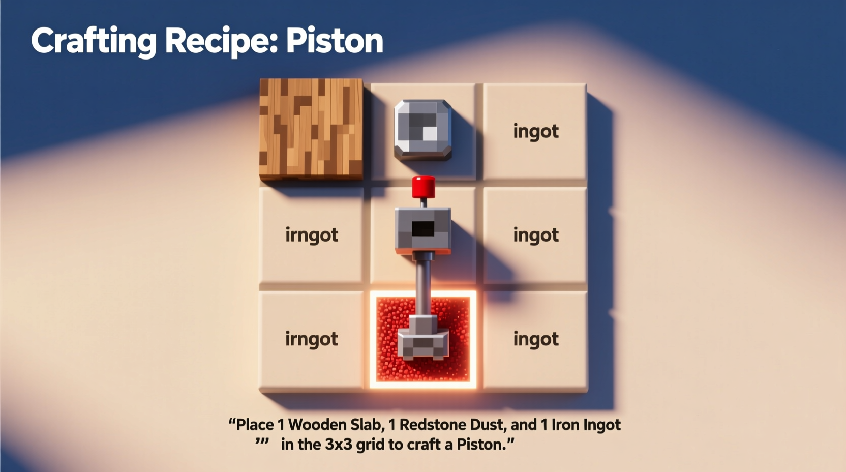 Minecraft piston crafting grid layout demonstration