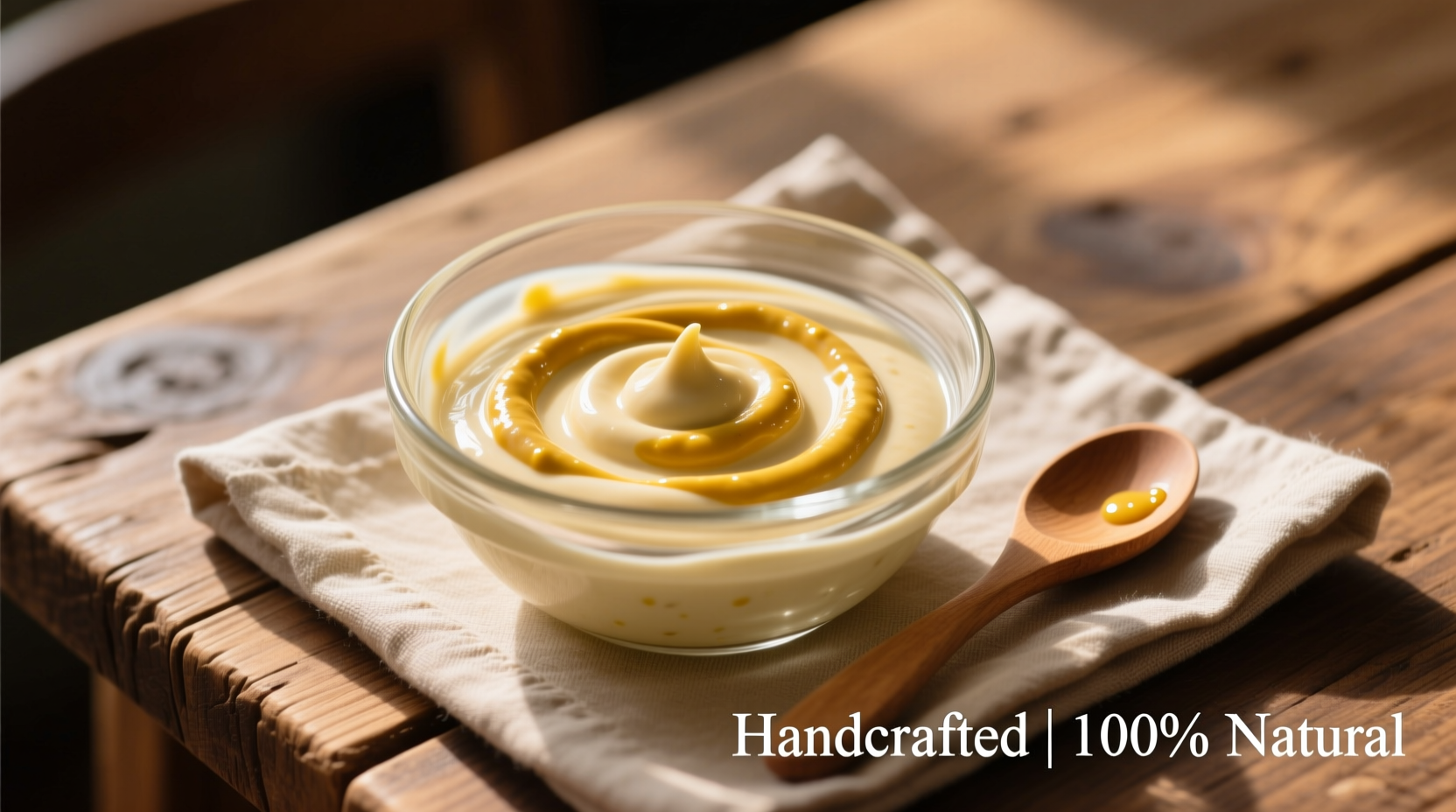 Homemade mayo mustard sauce in glass bowl