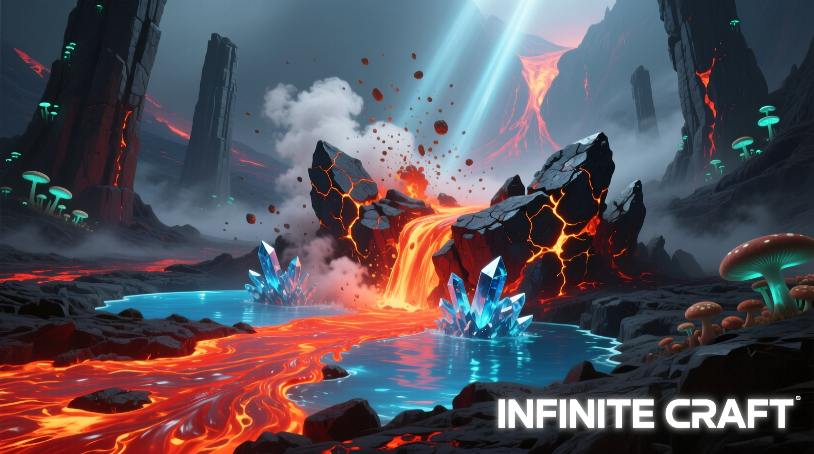 Lava transforming into stone when combined with water in Infinite Craft