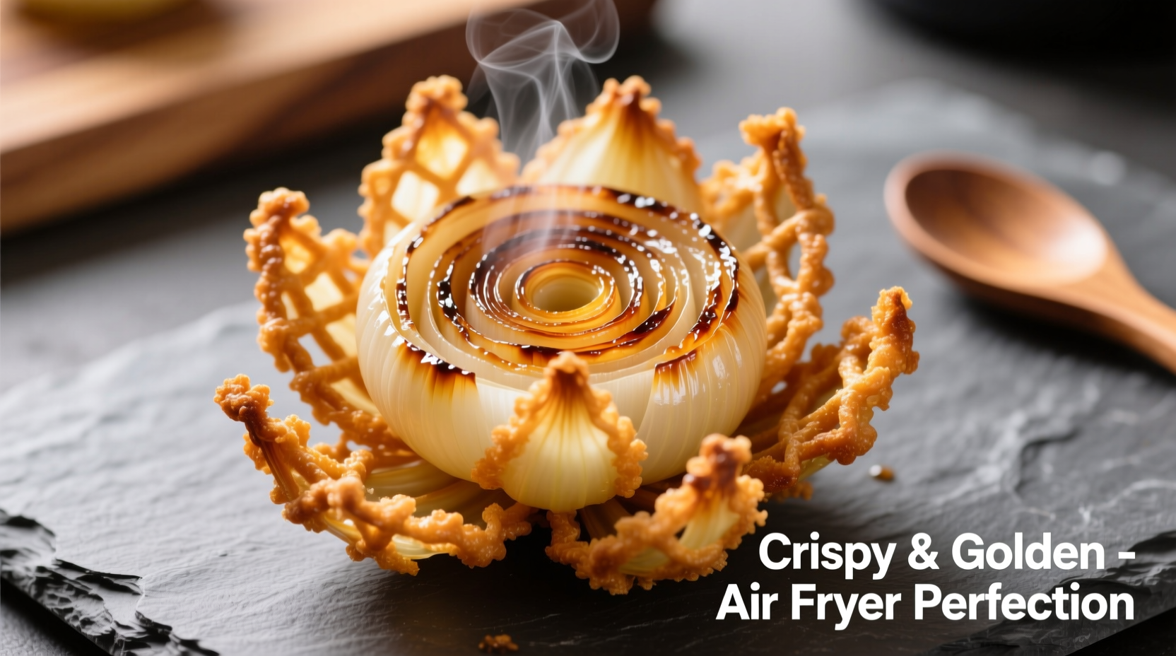 Perfectly cooked air fryer onion blossom with crispy batter
