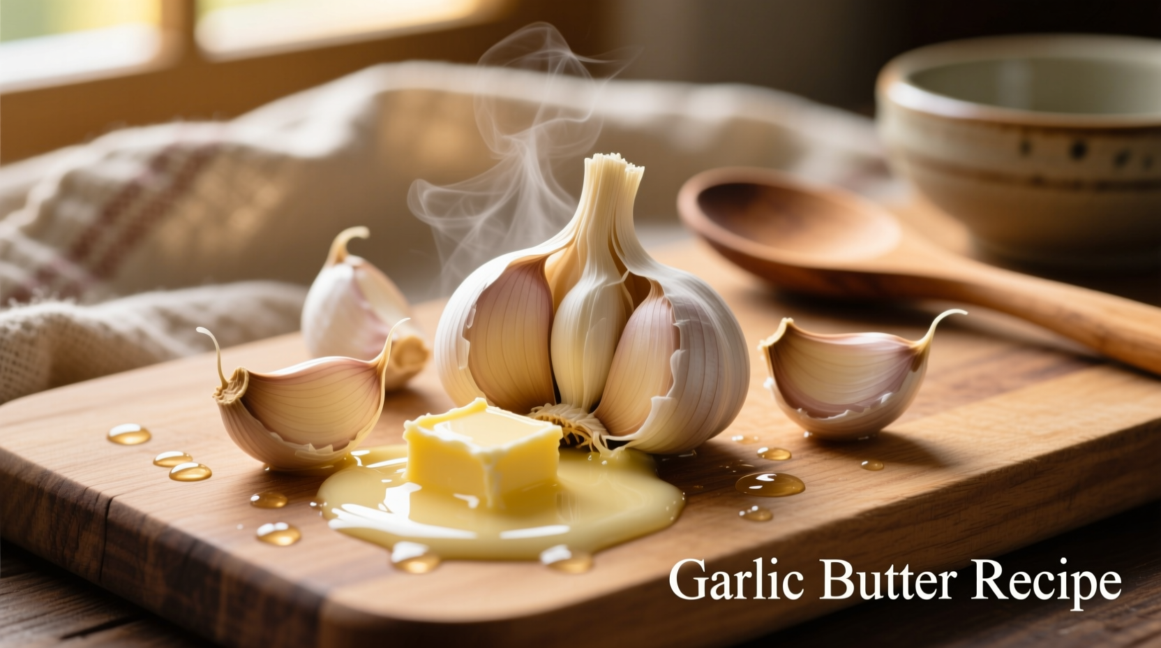 Fresh garlic cloves and butter for homemade garlic butter recipe