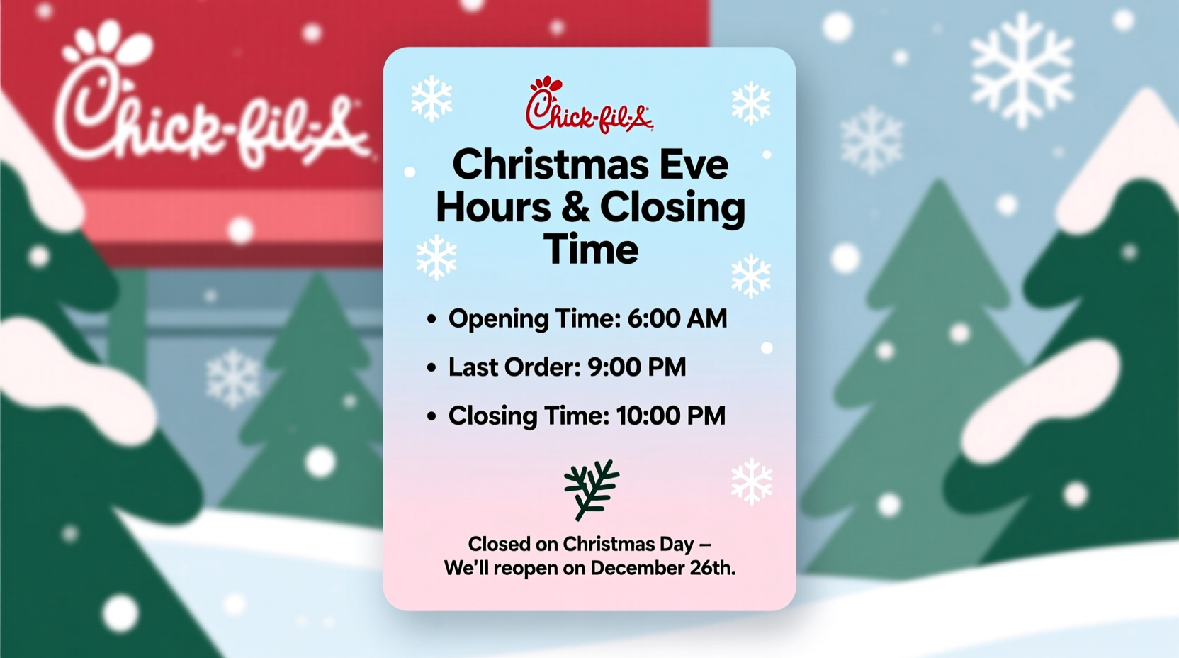 what time does chick fil a close on christmas eve