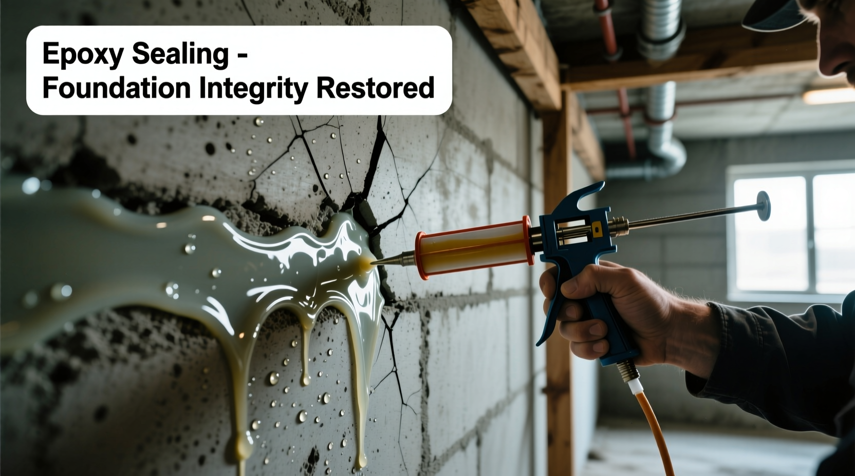 Sealing basement foundation cracks with epoxy