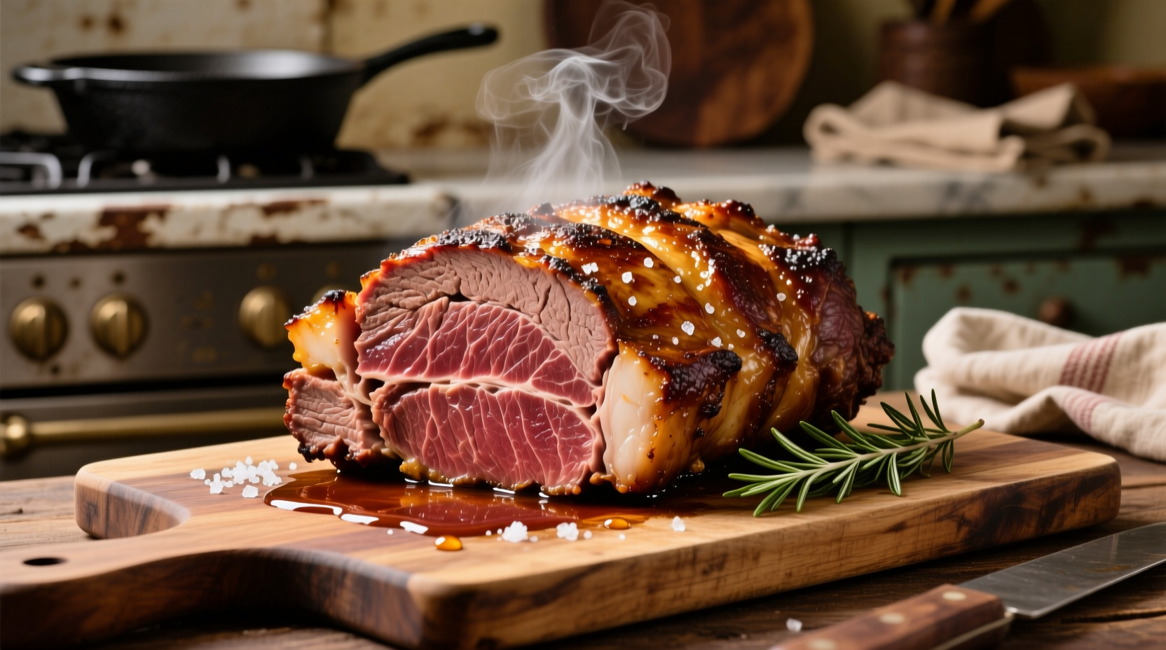 Perfectly cooked rump roast with golden crust and juicy interior