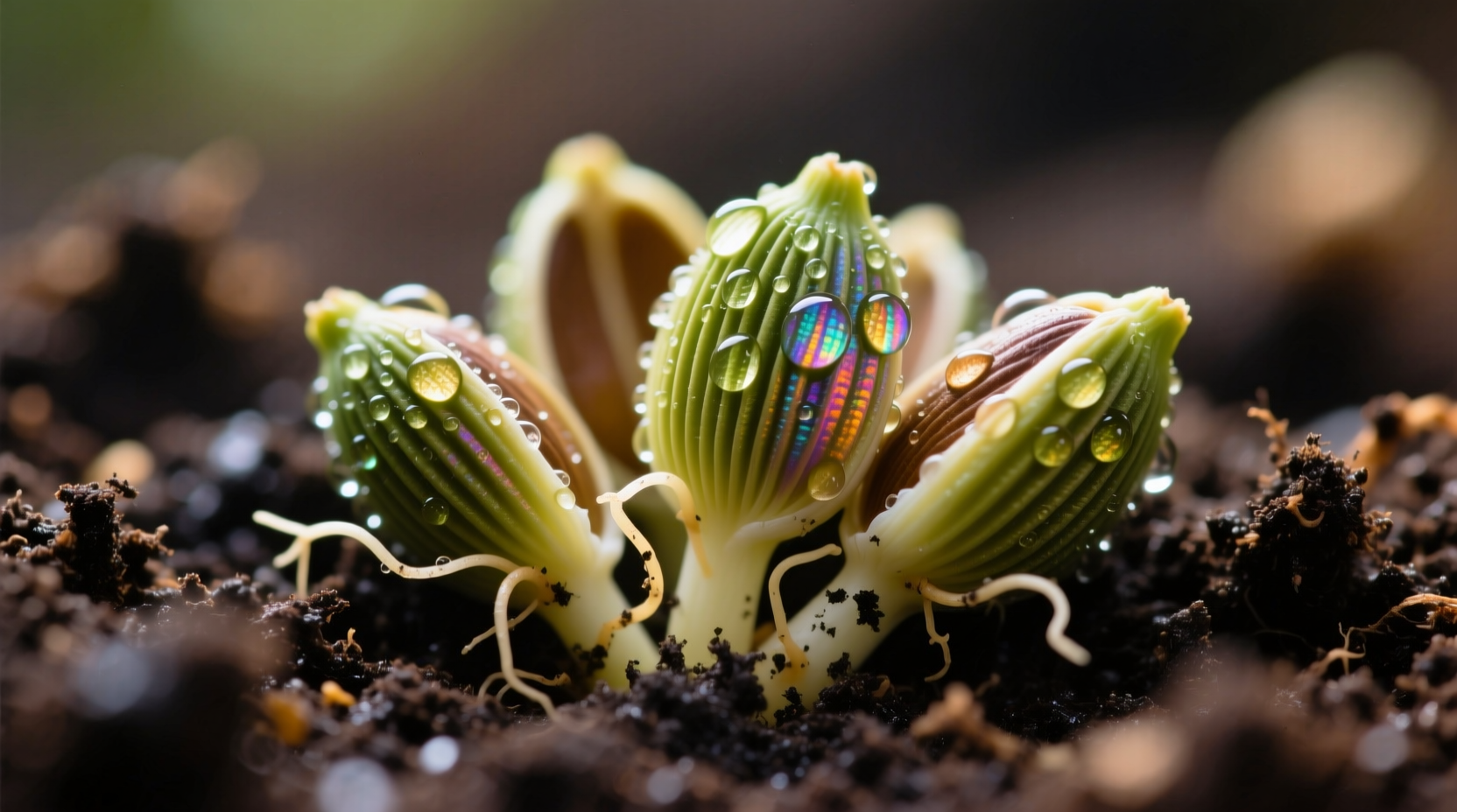 Close-up of cauliflower seeds in soil