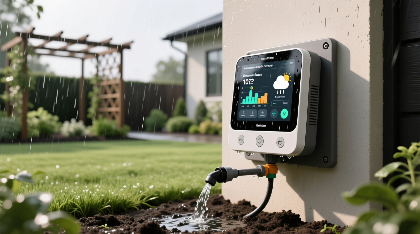 Rainy season smart irrigation controller adjusting schedule based on weather forecast preventing overwatering