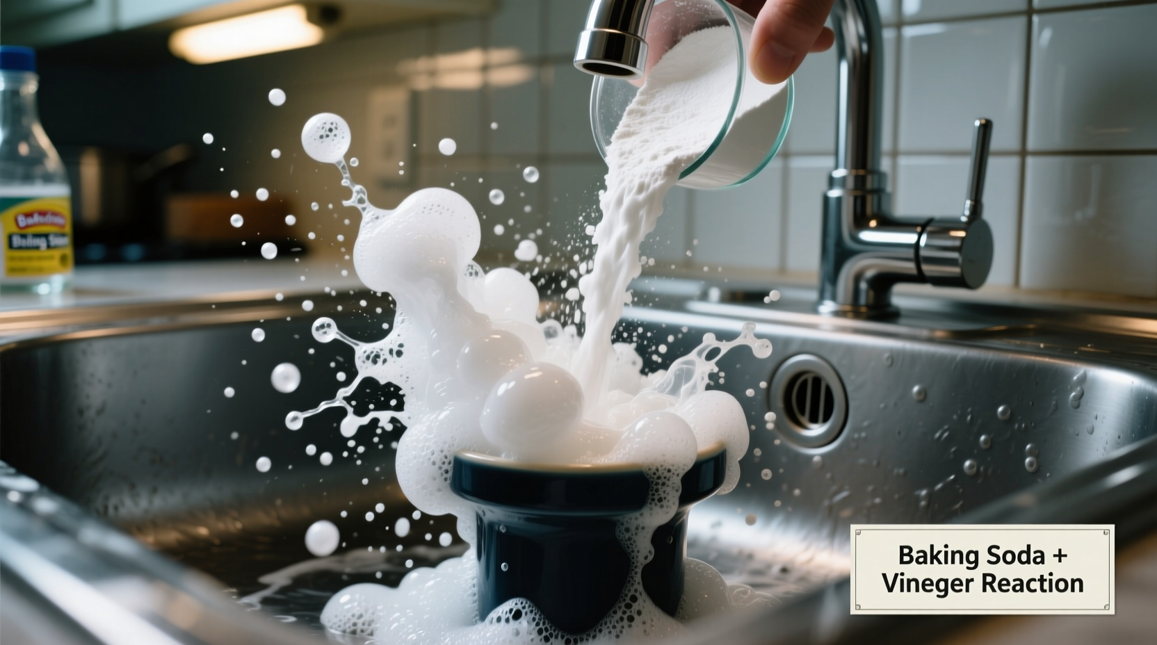 Baking soda and vinegar reaction in drain