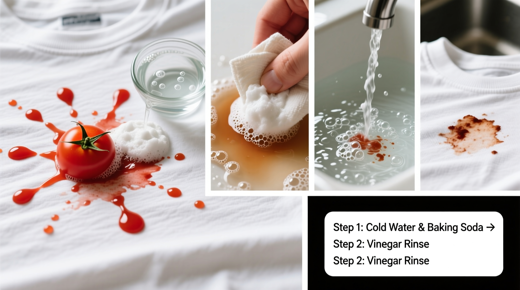 Step-by-step tomato stain removal process