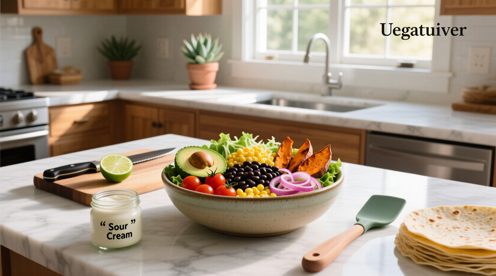 Veggie taco bowl meal prep with colorful plant-based ingredients