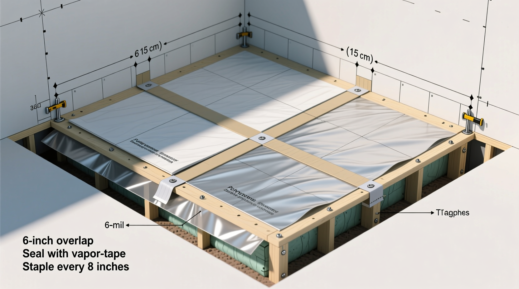 Proper crawl space vapor barrier overlap technique