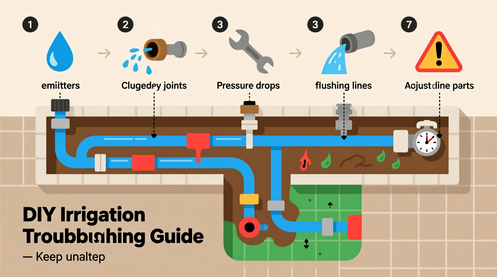 DIY irrigation system troubleshooting visual guide