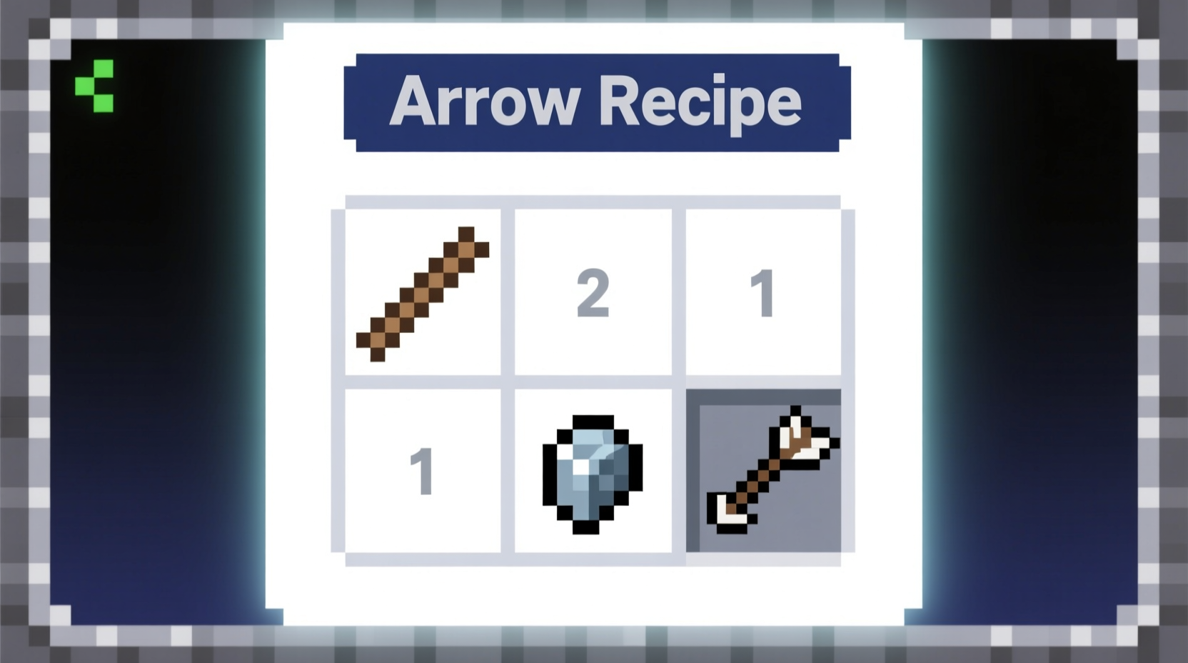 Minecraft crafting grid showing arrow recipe layout