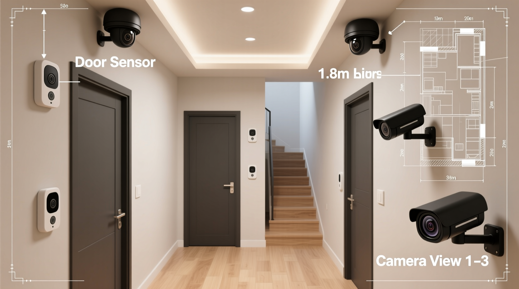 Proper placement of door sensors and security cameras