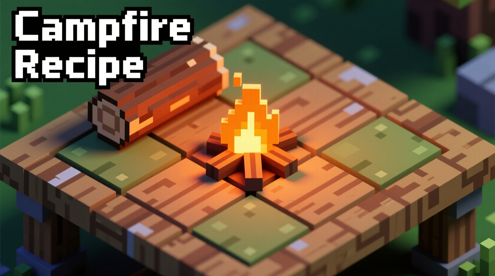 Minecraft campfire recipe in 3x3 crafting grid layout