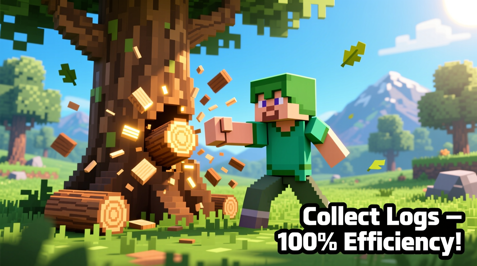 Player punching oak tree to collect logs in Minecraft