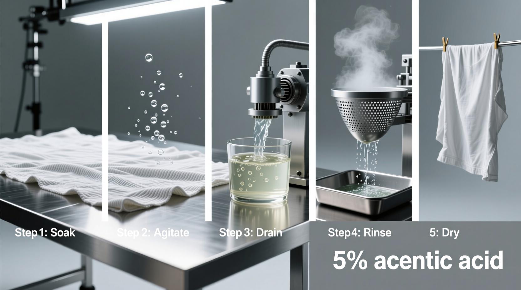 Step-by-step produce washing process with vinegar solution