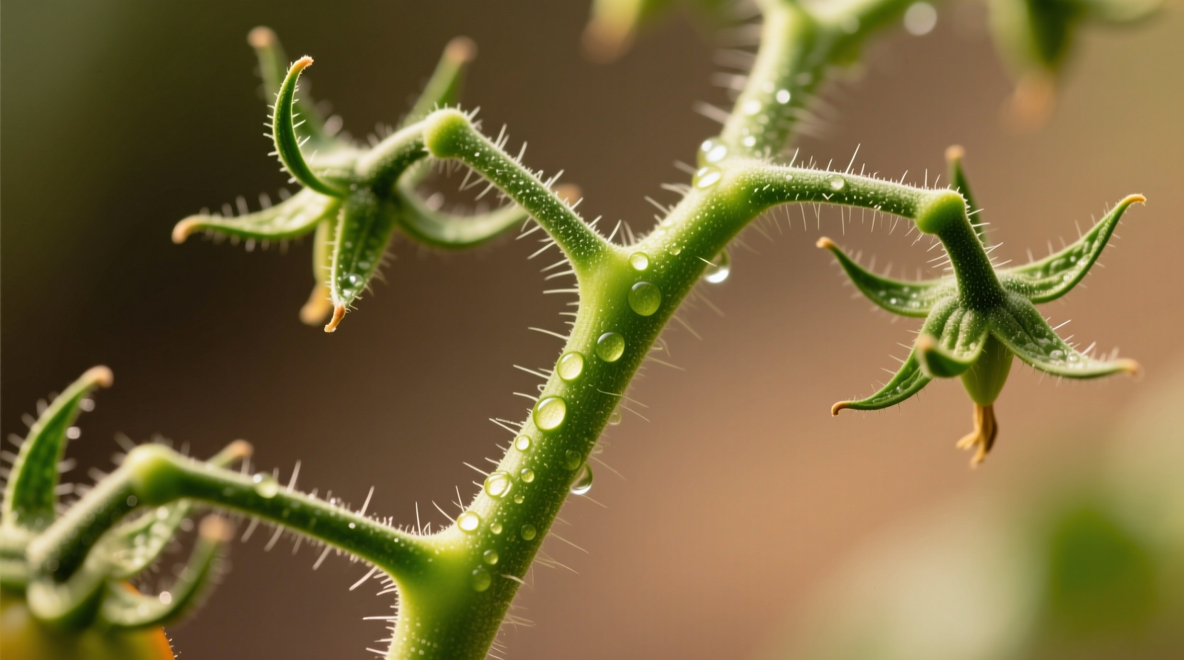Close-up of healthy tomato stem with visible nodes