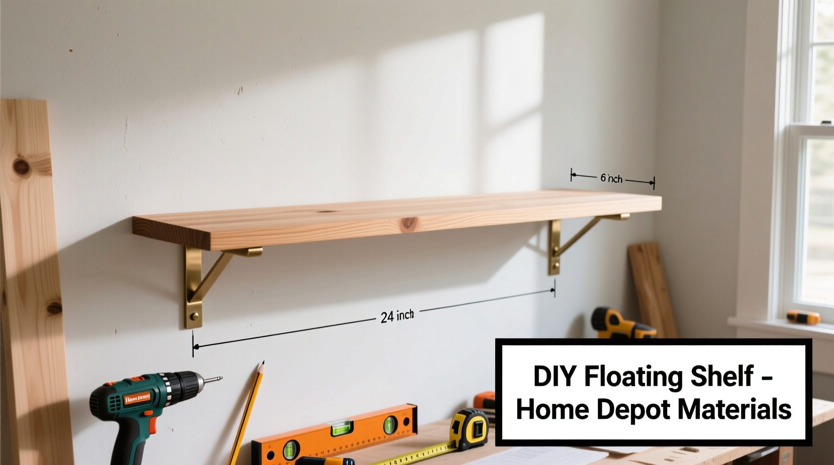 Floating shelf DIY project using Home Depot materials