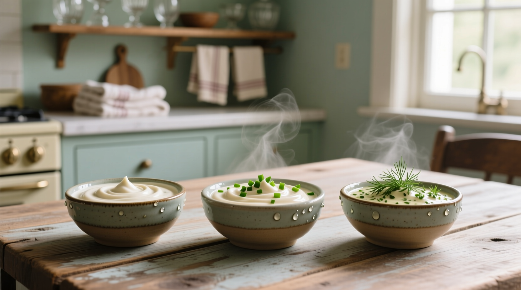 Three ranch dressing variations in small bowls