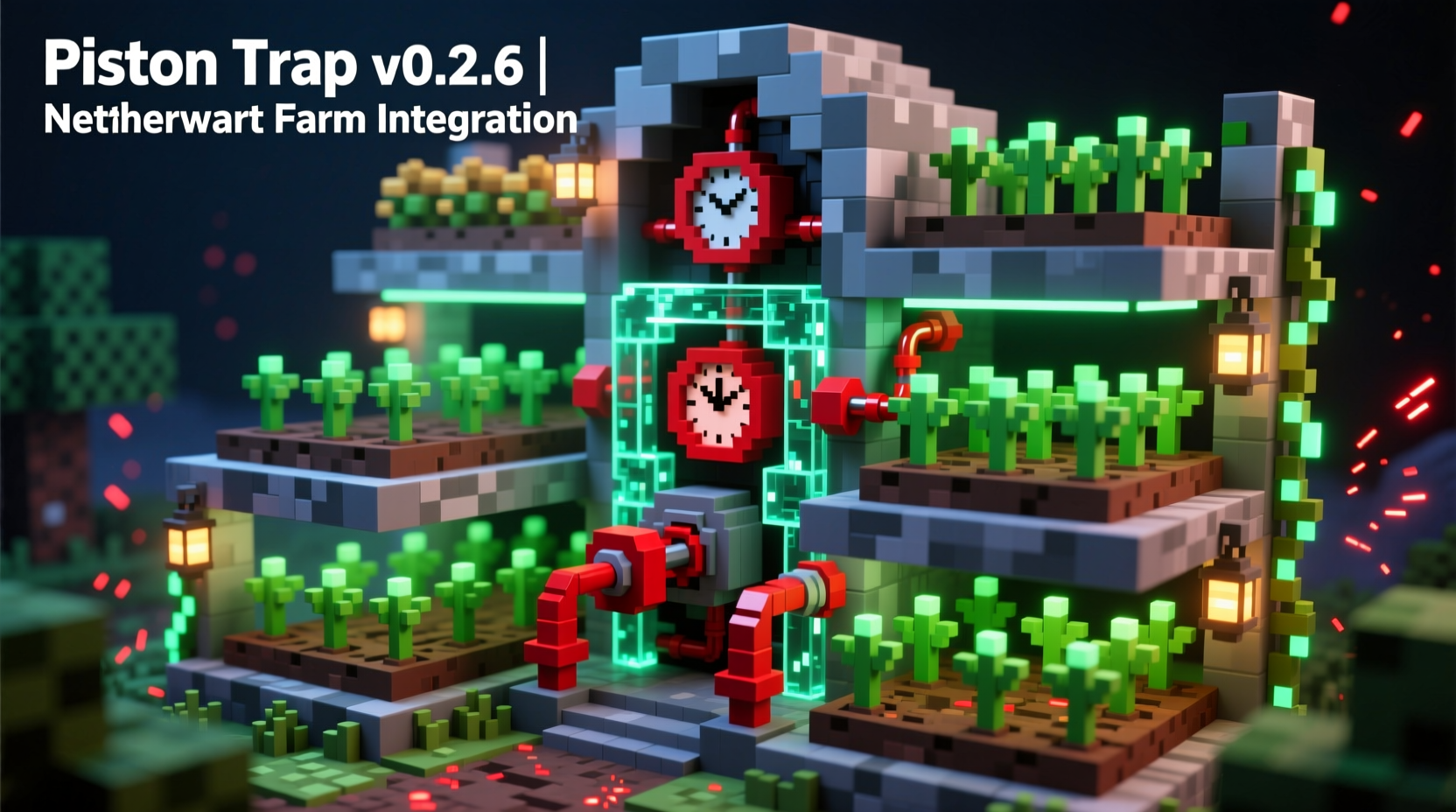 Piston trap v0.2.6 integrated with netherwart farm in Minecraft