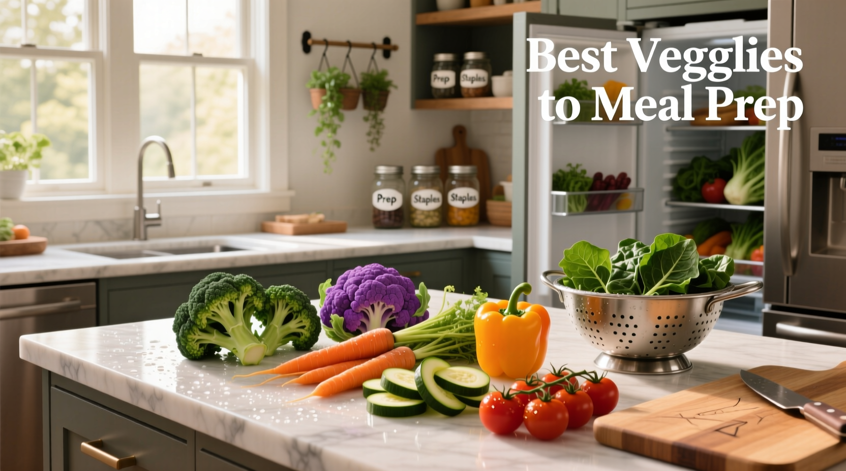 Pre-cut vegetables organized in labeled containers inside refrigerator