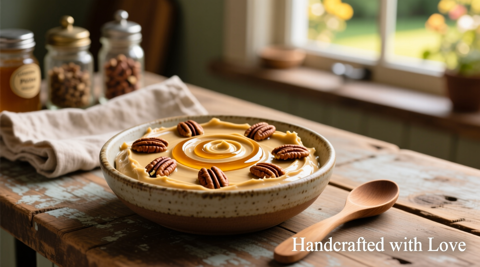 Homemade honey pecan cream cheese spread with fresh pecans