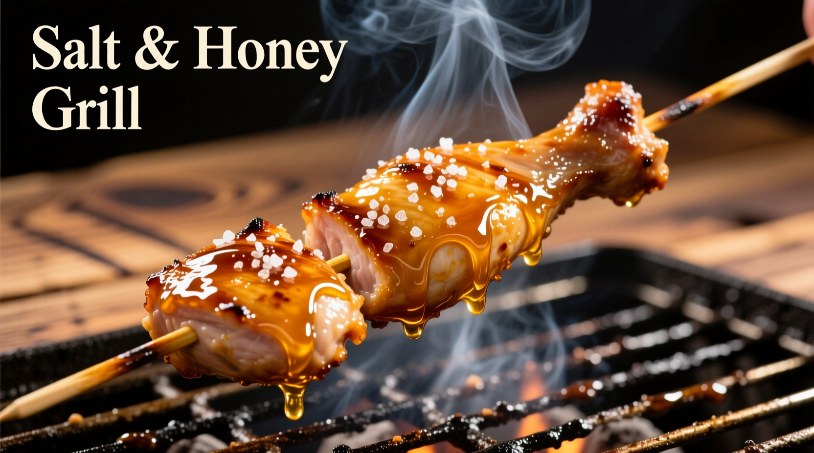 Honey and salt mixture brushed on grilled chicken thighs
