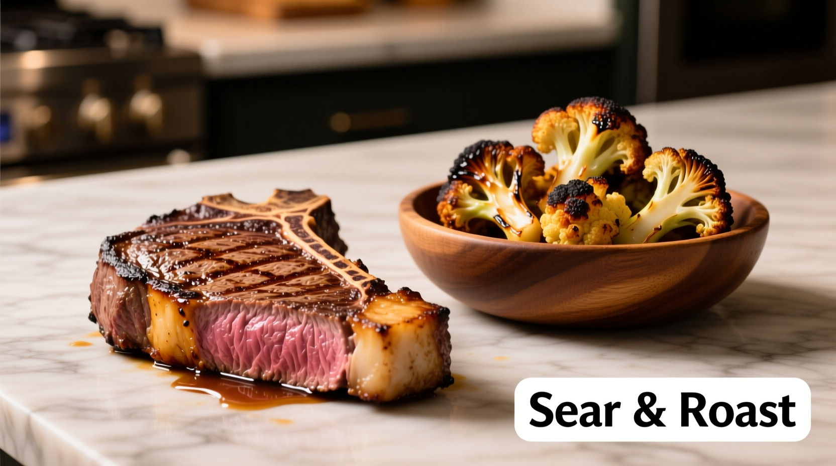 Perfectly seared steak with roasted cauliflower