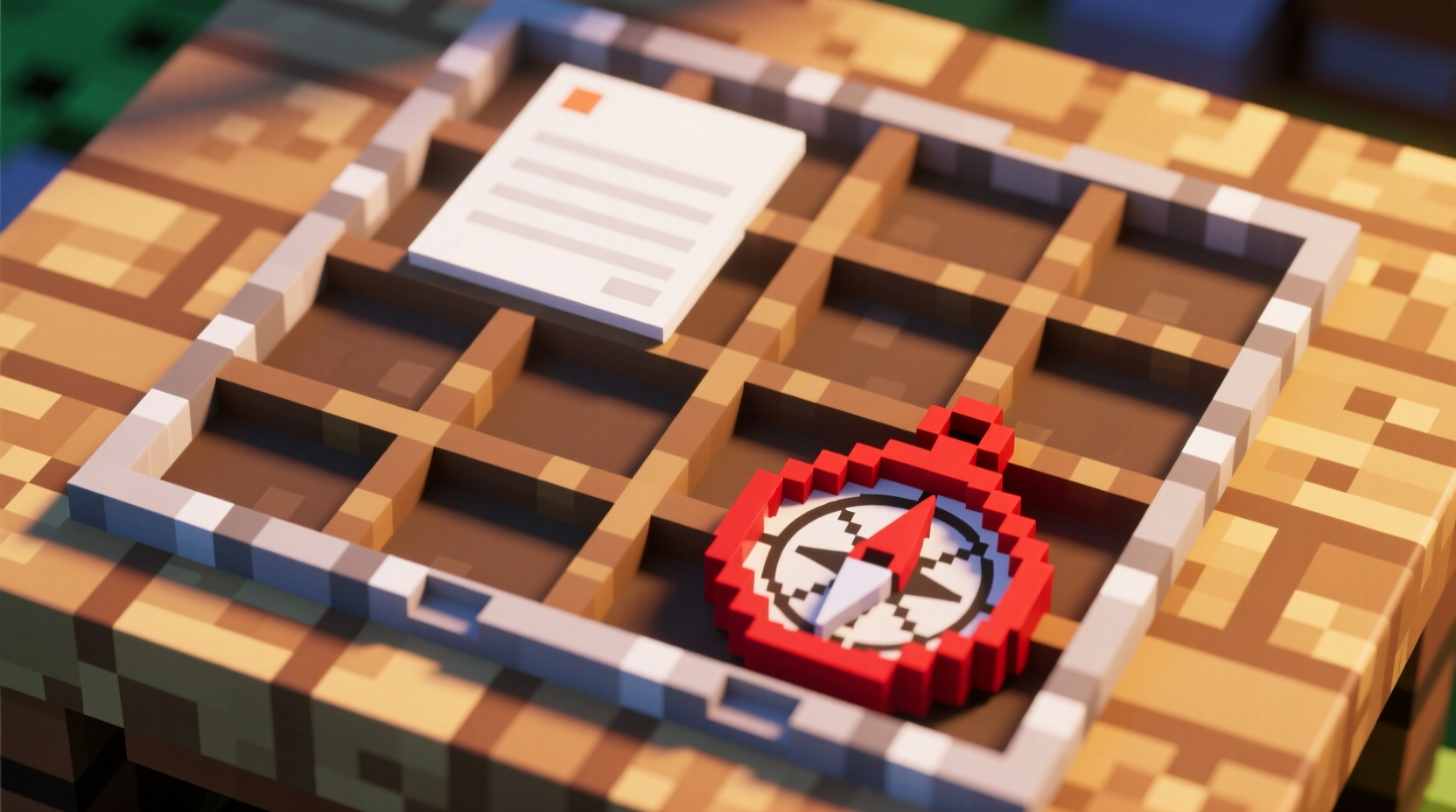 Minecraft crafting grid showing paper and compass arrangement