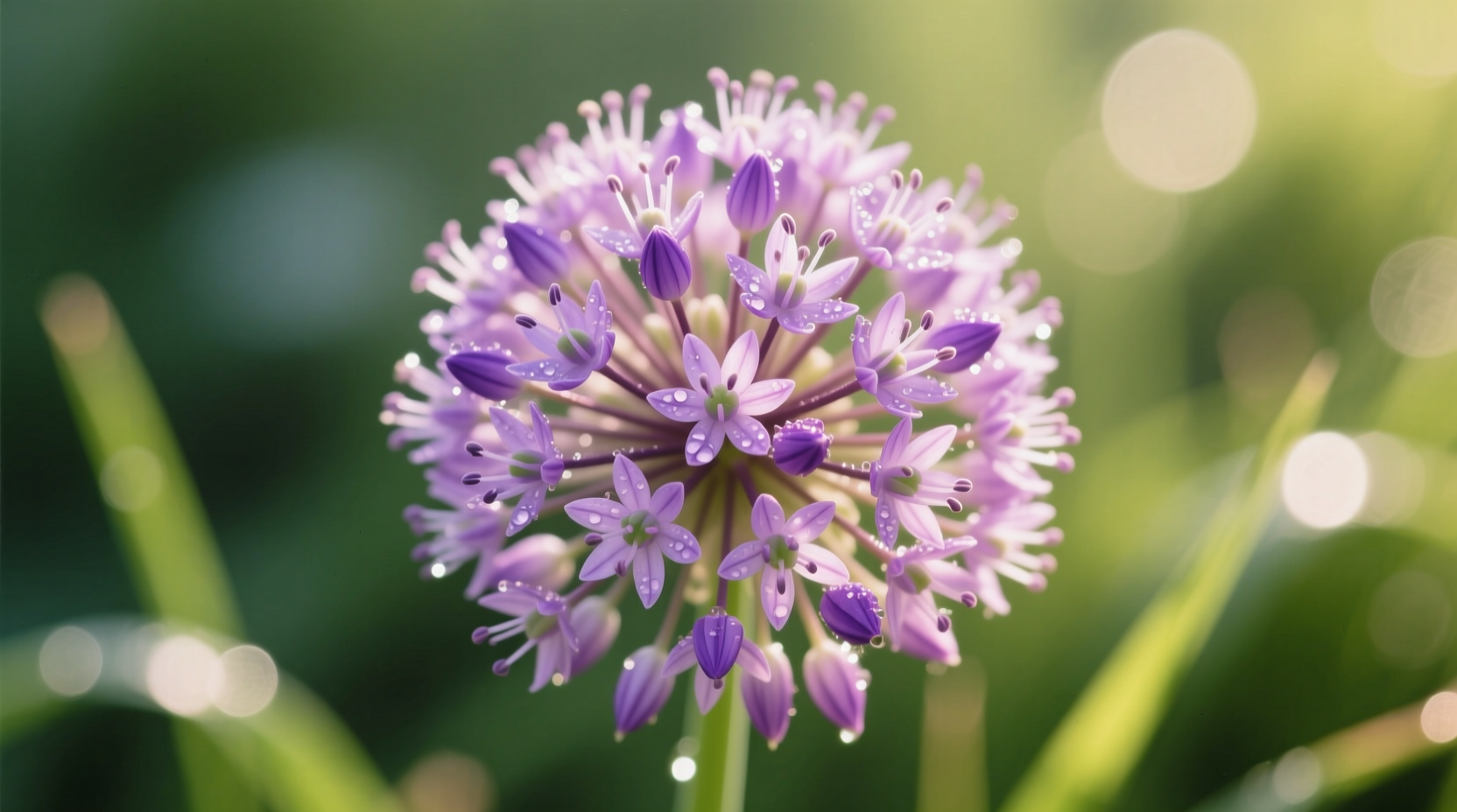 Close-up of purple onion flower umbel with delicate florets