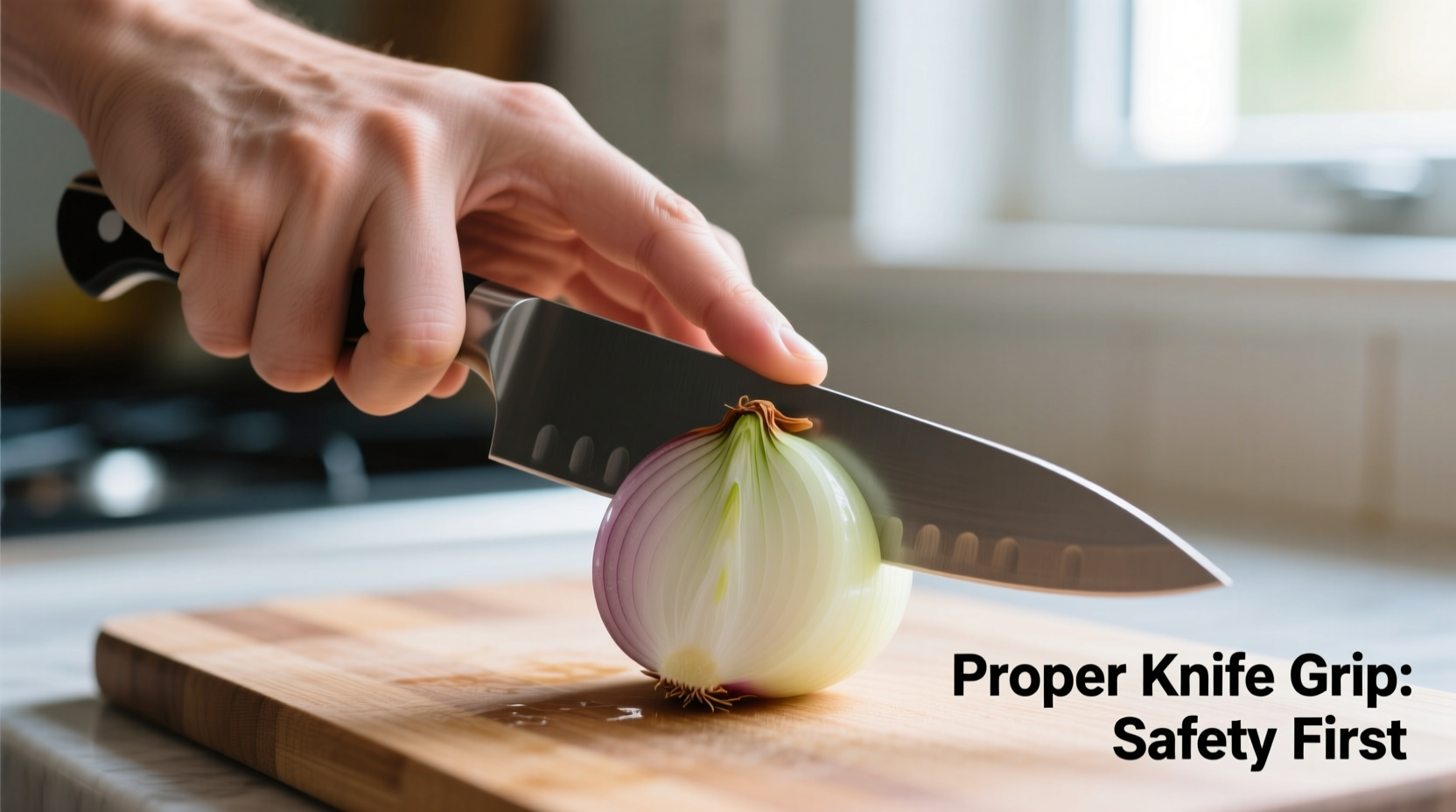 Proper knife grip for cutting onions safely