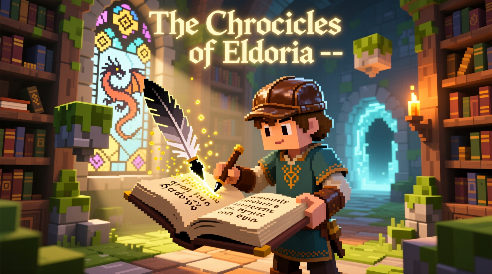 Player using book and quill to write in Minecraft