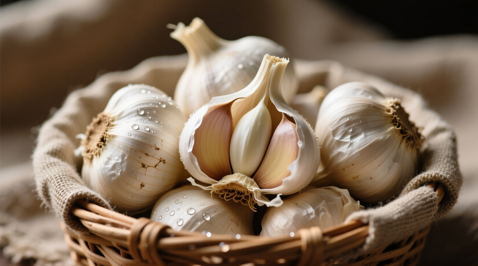 Fresh keeper garlic bulbs with papery wrappers