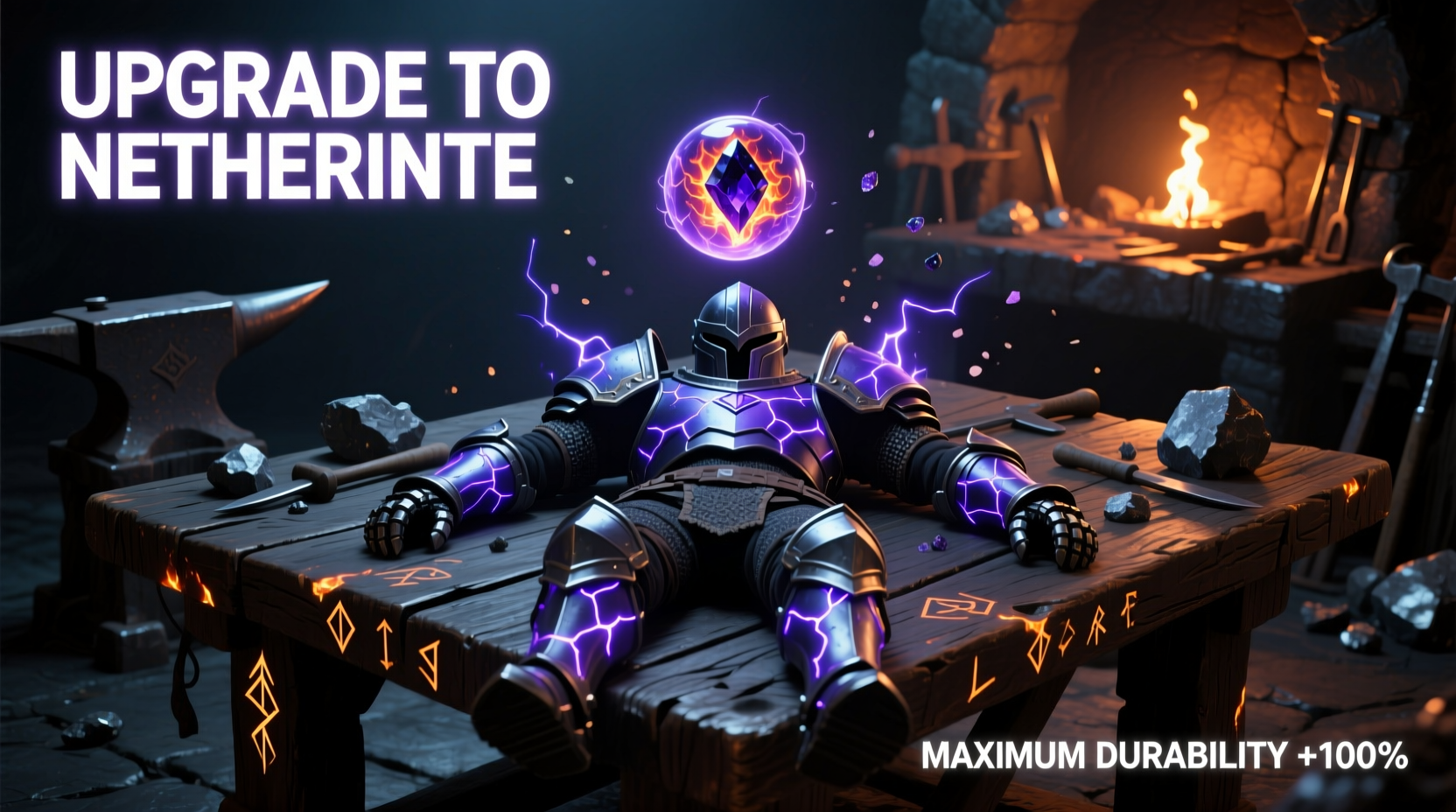 Smithing table interface showing netherite armor upgrade