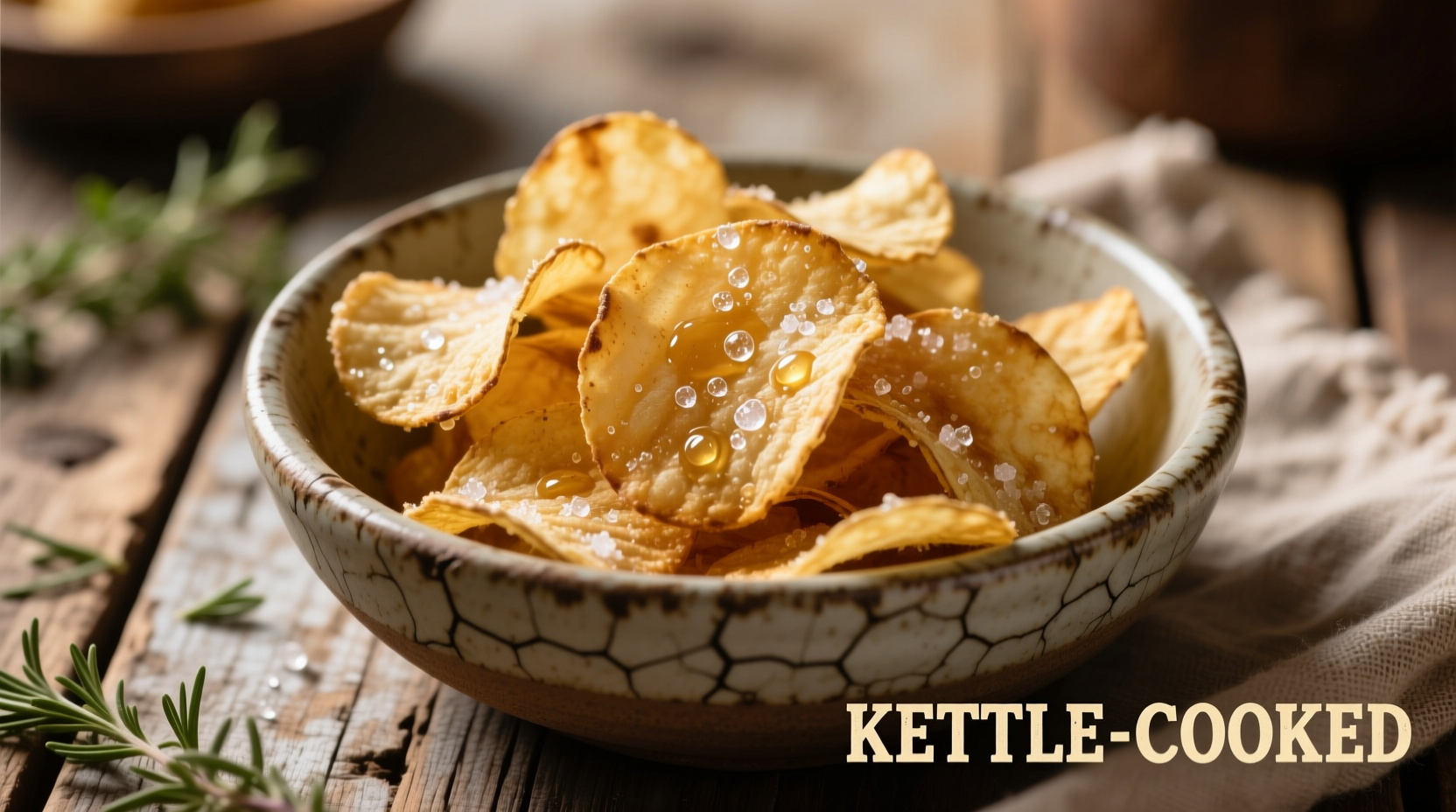 Kettle-cooked Cape Cod potato chips in a rustic bowl