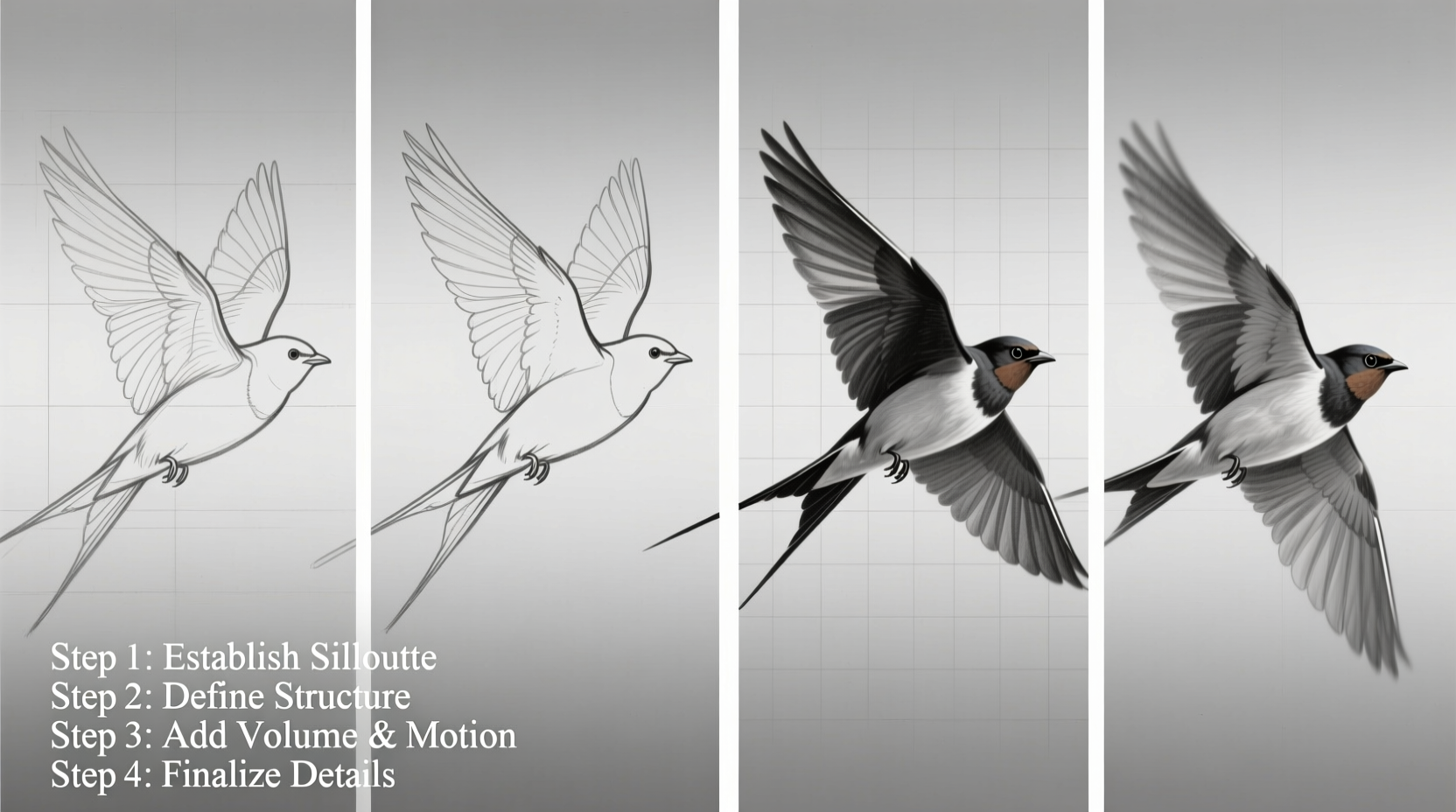 how to draw birds in flight