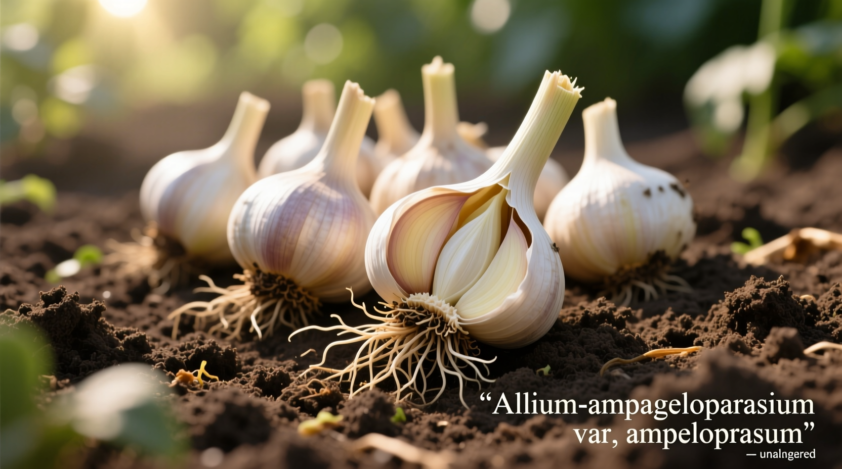 Elephant garlic cloves ready for planting in garden soil