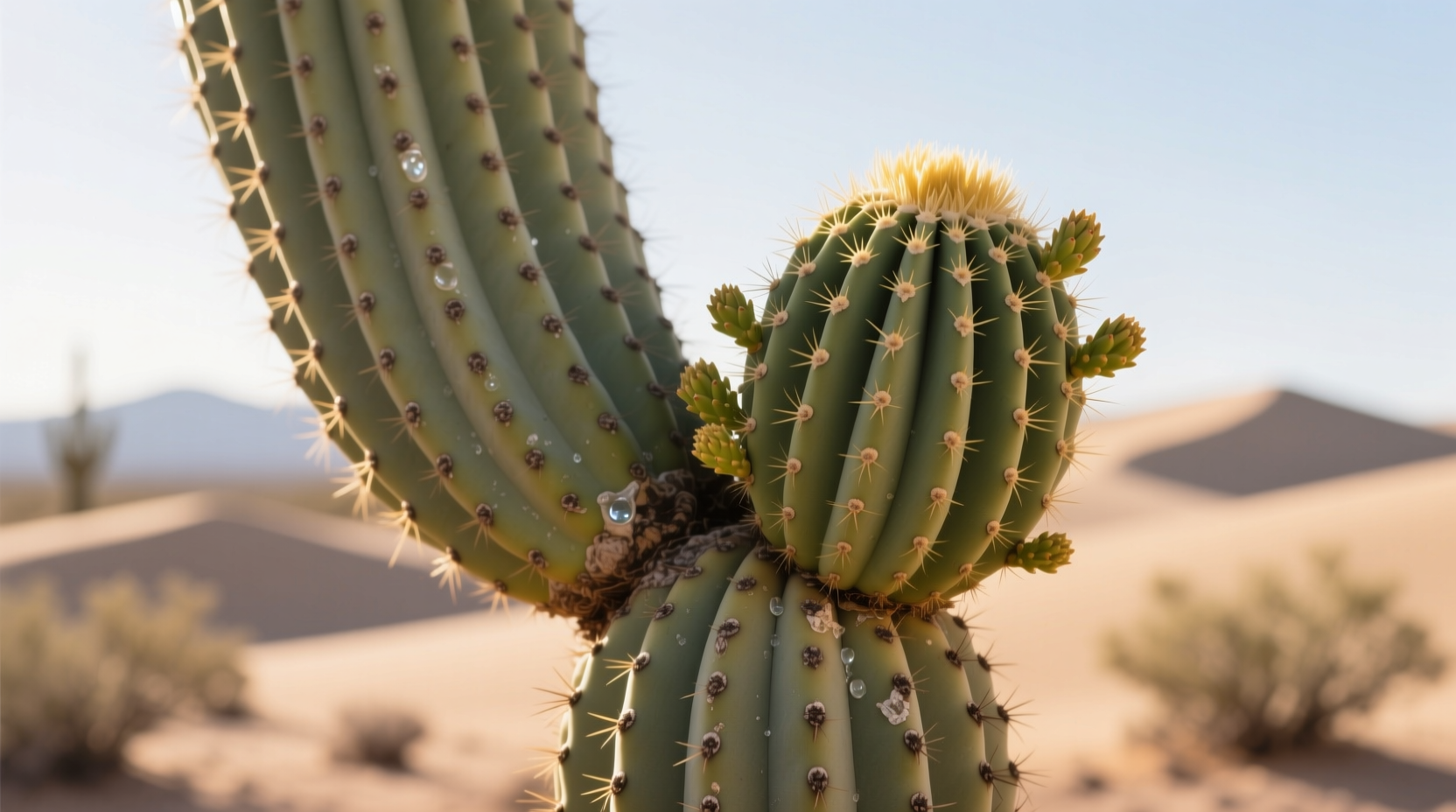 Spring growth phase showing natural stem swelling before summer heat in Sonoran Desert species