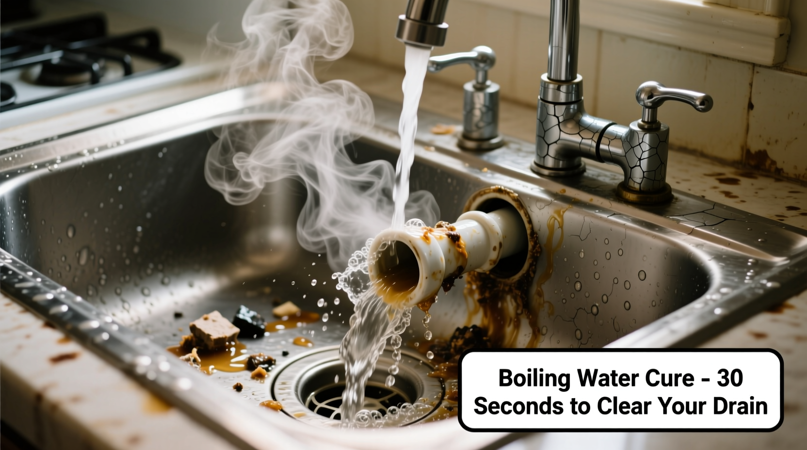 Boiling water unclogging kitchen sink