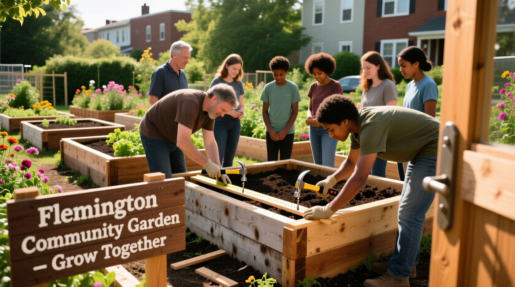 Flemington community garden workshop teaching raised bed building