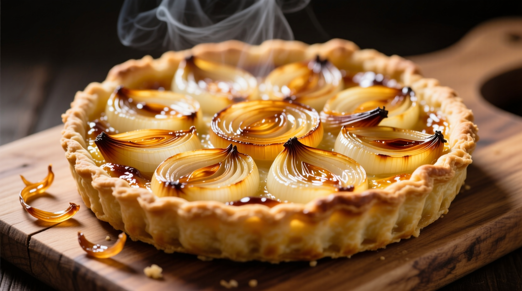 Golden French onion tart with flaky crust