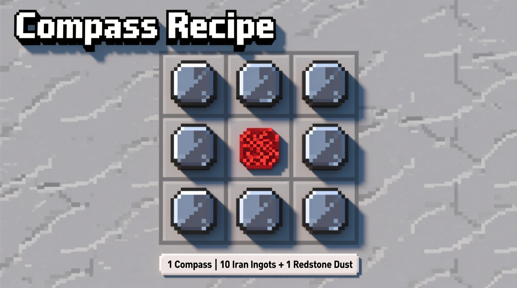 Minecraft compass crafting recipe in 3x3 grid layout