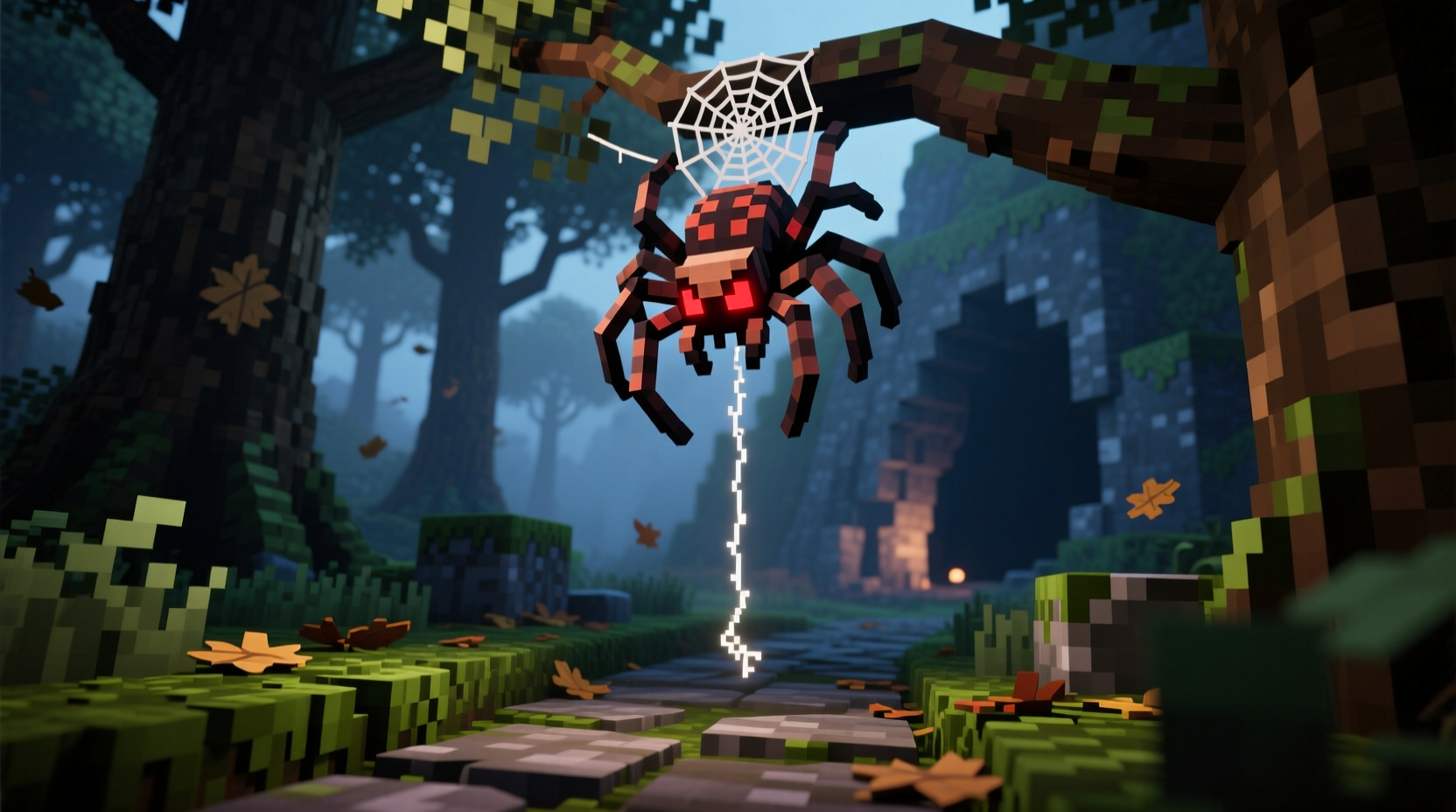 Spider dropping string in Minecraft survival gameplay
