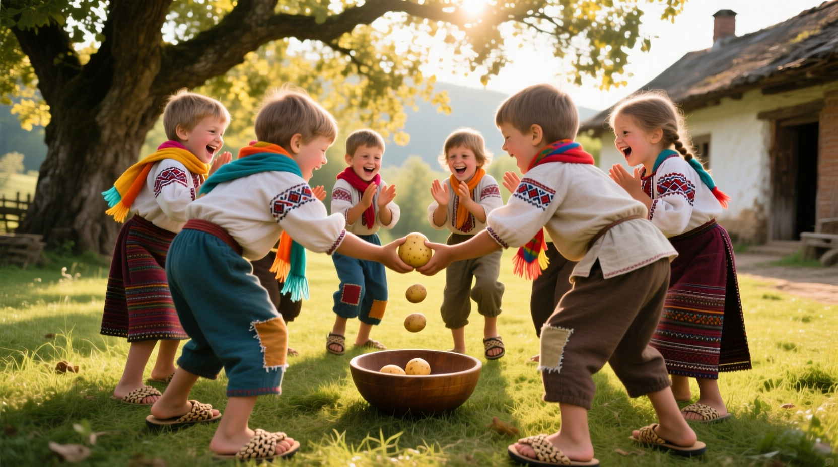 Children playing the one potato counting game in a circle