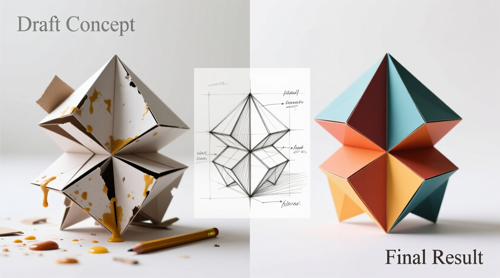Side-by-side comparison of failed craft project versus successful one with draft