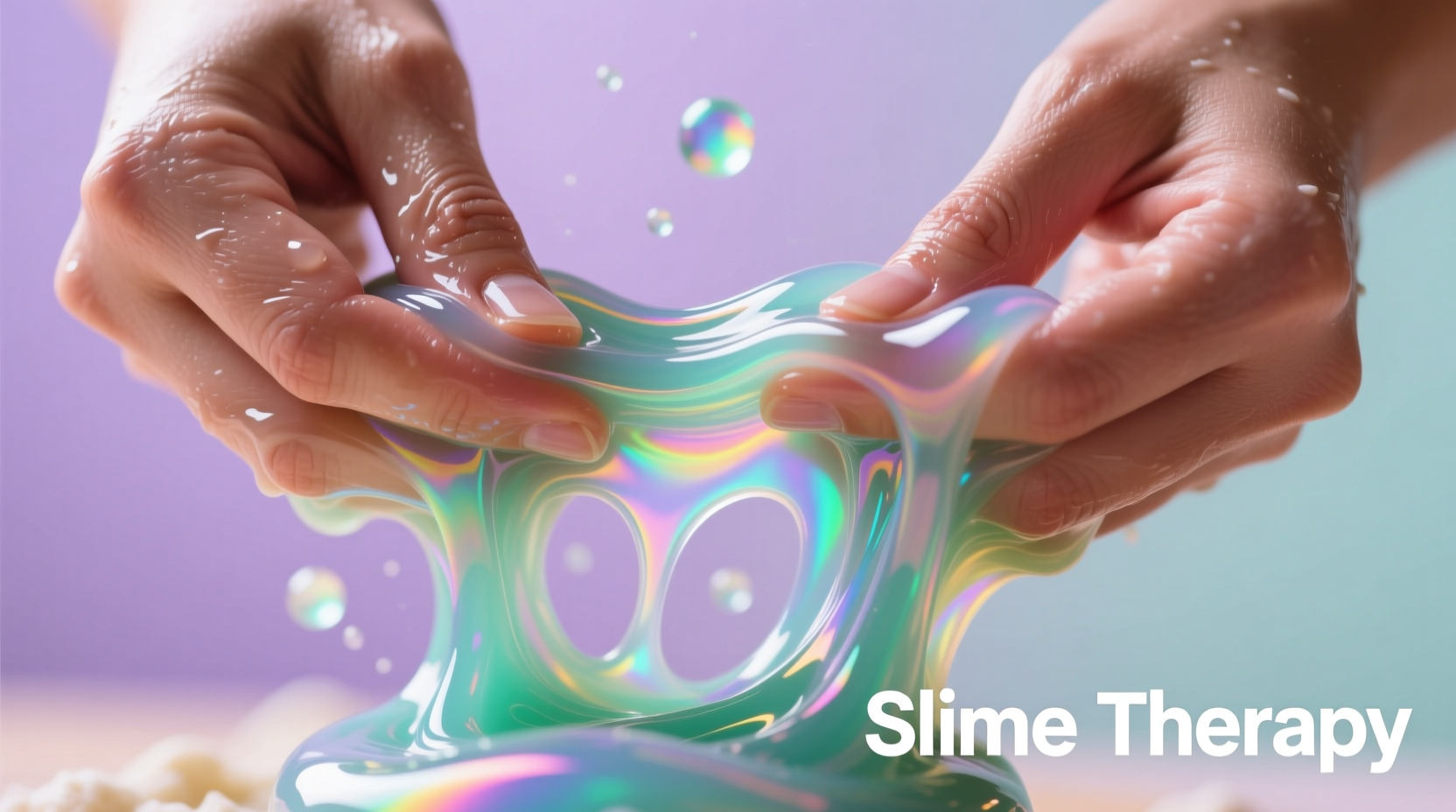 Hands kneading stretchy slime mixture