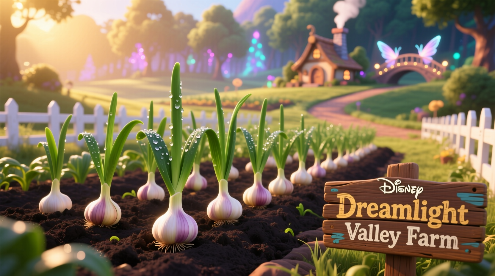 Garlic growing in Disney Dreamlight Valley farm plot