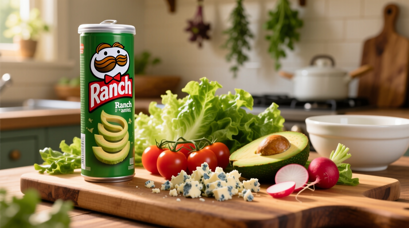 Pringles Ranch can next to fresh ranch ingredients